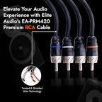 Elite Audio Premium Series 20ft. 4-Channel Car Audio RCA Cable – Double Shielded, Oxygen Free Copper, Noise Reducing Audio Cable for Amplifiers, Subwoofers, Speakers, and Processors – PRM420