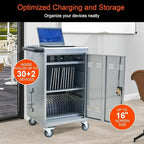 Aokleo 32 Devices Laptop Charging Cart, Tablet Storage Carts for Pad Up to 16.3" Screen Size, Classroom Computer Mobile Charging Station for Pads,Chromebooks,Laptops,Security Storage (Silver)