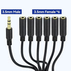 Xyembu 3.5mm Headphone Splitter, 1/8inch TRRS Male Stereo Jack to 6 Female, Headphone Headset Extender Cord, 3.5mm Splitter 1 to 6 Ways for Earphone, Headset, Laptop, Phone