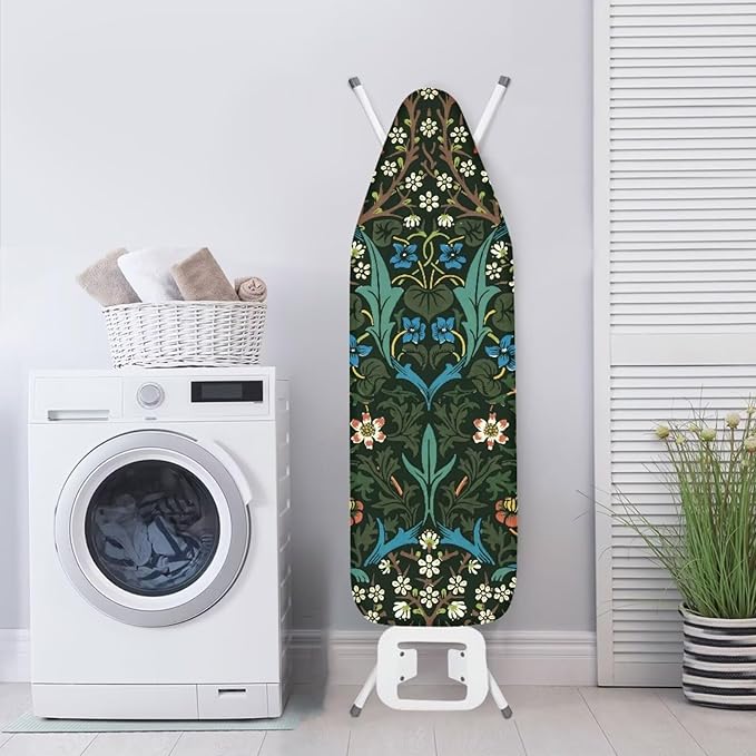 ZCFYGDX William Morris Ironing Board Cover Nylon Buckle Fastening Easy to Install Iron Decor Covers Standard with Elastic Edge Scorch Resistant Protective Covers for Iron Board 15x48 Vintage Print