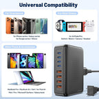 200W USB C Charging Station,8-Port GaN USB C Charger Block,PD 65W Desktop Charger, Power Strip Adapter Compatible with iPhone 17/16/ 15/14,MacBook Air/Pro,DELL,for iPad Pro,Galaxy and More,Black