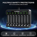 POWEROWL Smart Battery Charger for AA AAA Ni-MH/1.5V Lithium Rechargeable Batteries, Type-C Input, 8-Slot