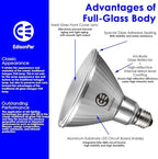 EdisonPar Full-Glass PAR38 LED Flood Light Bulbs Outdoor/Indoor Equivalent 350 Watt, 5500 Lumens Ultra Bright, Non-Dimmable Waterproof 5000K Daylight, 4-Pack