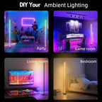 PTVGS LED RGB Corner Lamp: Smart RGB LED Corner Floor Lamp Adjustable Height with 16 Millon RGBWIC Color Changing Lights 300+ Scene,Music Sync&Timer,Ambient Lighting for Living Room,Bedroom,Game Room