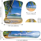 Ergonomic Mouse Pad Wrist Support and Keyboard Wrist Rest Set with Coasters, Non-Slip PU Base, Easy Typing and Relieve Wrist Pain, Perfect for Home Office Working Studying, Shore Palms Tropical Beach