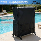 JINLI 45-50 inch outdoor TV trolley cover, courtyard TV cover, Oxford fabric waterproof and dustproof, triple windproof design, compatible with rolling/mobile stand
