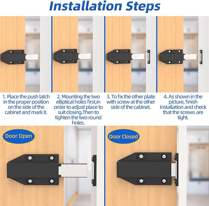 Jiayi Push to Open Magnetic Door Latch Cabinet Hardware Heavy Duty Push Magnets for Large Door Push Release Latch Kitchen Drawer Push Catch Press Out Touch Latch (Black, 6 Pack)