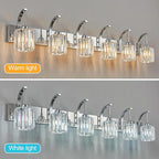 FDPBY 6-Light Crystal Vanity Light, Chrome Modern Wall Sconce with K9 Crystal Shades, 51.18" Long Over Mirror Lighting for Bathroom, Makeup, Hallway, Elegant & Easy Install