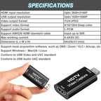 Gebildet 4K Video Capture Card, HDMI to USB Capture Card 1080P for Streaming, Recording, Gaming, Compatible with Nintendo Switch, PS5, Xbox