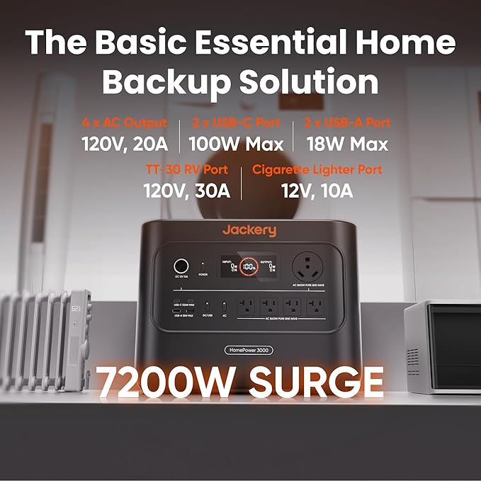 Jackery HomePower 3000 Portable Power Station with 2X 200W Solar Panels, 3600W (Surge 7200W) Output, 3072Wh LFP Battery Solar Generator, Essential Backup for Home Use, Power Outage, RV, Emergencies