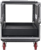 Sound Town 10U PA DJ Pro Audio Rack/Road ATA Case with 2U Drawer, 11U Slant Mixer Top, DJ Work Table, Casters, Pro Tour Grade (MR-DR10U)