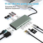 Vrebrey USB C Hub 11-in-1 Docking Station, Type-C Multiport Adapter with 4K HDMI, VGA, 100W PD, USB 3.0, RJ45 Ethernet, SD/TF Card Reader, AUX, Compatible with MacBook Pro/Air, Chromebook, Laptops
