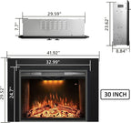 Velaychimny 42" Electric Fireplace Insert with Metal Trim Kit, Adjustable Flame, Fire Crackling Sound, Top Light Colors, Timer, Glass Door & Mesh Screen, Black