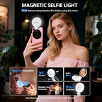 CMUBH Magnetic Selfie Light for MagSafe iPhone: 3 Light Modes, Rechargeable 360° Rotatable LED Phone Ring Fill Light with Mirror for Photography, Makeup, TikTok, Zoom, Video Conference, White