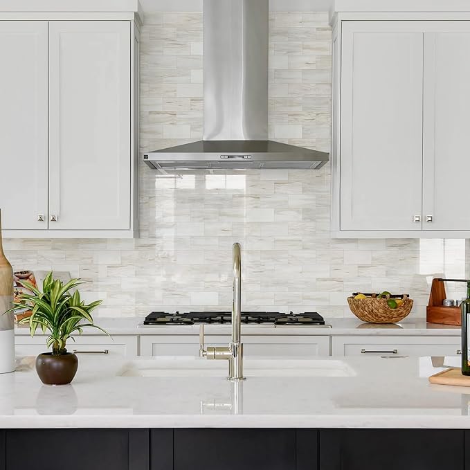 Vamos Tile 100-Piece Glossy Wooden Marble Grain Peel and Stick Backsplash Tile,3''x6'' PVC Subway Tile with White Grout, Stick on Backsplash for Kitchen/Bathroom/Fireplace