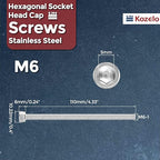 Kozelo 5pcs Socket Head Cap Screws - [M6-1 x 110mm] 304 Stainless Steel Allen Socket Drive for Electrical Motor 3D Printing Fan Engine Replacement Use, Silver