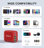 60W USB C Wall Charger, 2Pack 5-Port C Charger Fast Charging Block PD Power Adapter +QC 3.0 Multiport Type C Box Brick Cube USB A Wall Plug for iPhone 14/15/16/17 Pro Max, iPad,Samsung Galaxy(Red)