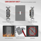 ENERLITES Screwless Toggle Switch Wall Plate, Child Safe Light Switch Cover, Standard Size 1-Gang 4.68" x 2.93", Unbreakable Polycarbonate Thermoplastic, UL Listed, SI8811-GY, Glossy, Gray