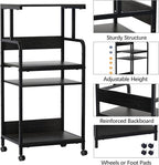 Arbuxzuy 4 Tier Stand with Storage Shelf, Tall Mobile Printer Table for Home Office, Adjustable Stands for Heat Press Scanner Fax (Black)