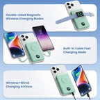 6 in 1 Magnetic Portable Charger for iPhone with Built-in Cables, 10800mAh 25W PD Fast Charging Power Bank, 6 Outputs Travel Essential Battery Pack for iPhone 17/16/15/14/13/12,Apple Watch (Green)