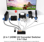 Dingsun 3 Way HDMI 2.0 to HDMI Switcher + 2 Way RCA to HDMI Converter for Fire Stick，ROKU, N64, NGC, Wii, PS2/3/4/5, Xbox Series, Xbox ONE, Switch ect.