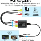 GINGIN RCA to HDMI,AV to HDMI Converter,Composite to HDMI Converter Compatible with WII,PS One,PS2,PS3,STB,Xbox,VHS,VCR,Blue-Ray DVD,with 3.3ft HDMI Cable