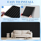 Nuanchu 90 Pcs 3D Slat Wall Panels 12 x 12 Inch PVC Fluted Textured Panel Cuttable Paintable DIY Wall Art Decorative Tiles for Ceiling Studio Bathroom Interior TV Background (Black)