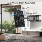 Full Motion TV Wall Mount Articulating Arms Swivel Tilt Rotation for Most 37-84 Inch OLED, LCD, LED Flat Curved TVs, Extension to 24 inch Wood Stud up to 132lbs Max VESA 600x400mm by Pipishell