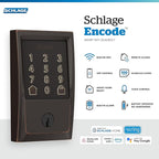 Schlage Encode Smart WiFi Deadbolt Lock for Front Door - Keyless Entry with App or Touchscreen - Works with Alexa, Hey Google, & Airbnb - Create Codes for Guests - Aged Bronze