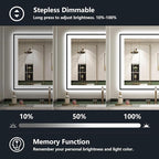 YEELAIT 28x36 Inch LED Bathroom Mirror with Lights (Front Lit and Backlit) Black Framed Lighted Vanity Mirror for Bathroom Wall Dimmable Anti-Fog Memory Tempered Glass Horizontal/Vertical