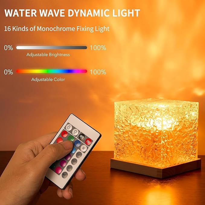 Growalleter Ocean Wave Projection Lamp, 16 Color RGB Mood Light with Remote, 3D Water Ripple Night Light for Kids Room, Meditation, Yoga, Home Decor(2 Pcs)