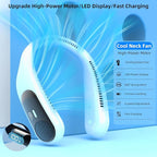 Portable Neck Fan,Personal Wearable Bladeless Fan,LED Display,4-Speeds,6000mAh USB Rechargeable,360° Strong Cooling Wind,Hands Free,White Elephant Gift,Christmas Gifts for Men Women (Light blue)