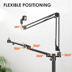 TARION Modular Desktop Arm Set - 18"/45 cm Adjustable Arm with Spigot Mount for COB Lights + 29.4"/75 cm (Max) Mic Boom Stand for Microphone Compatible with 35 mm Rods - Titanrig Arm Y
