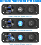 12V USB Outlet Boat Accessories Marine Switch Panel Plug, PD3.0 and Dual QC3.0 USB Ports Aluminum Car Charger with Voltmeter, Lighted 150W Cigarette Lighter Socket and Toggle Switch 3 in 1 DIY Kit
