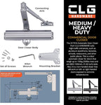 CLG HARDWARE Medium/Heavy Duty Commercial Door Closer DC7016 - Surface Mounted, Grade 1- ADA & UL 3 Hour Fire Rated, Adjustable Size 1-6 for Entrances & Aluminum Storefronts - US26D Aluminum