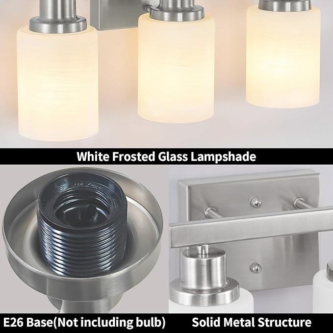 DIKAIDA Bathroom Light Fixtures Over Mirror, 2-Light Modern Nickel Vanity Lights with White Glass Shade, Bathroom Wall Lamp Sconces for Mirror Bedroom, Living Room Hallway Small Space