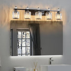FDPBY Bathroom Vanity Lights 5-Light Plating Black Modern Crystal Vanity Light Fixtures Over Mirror Crystal Bathroom Vanity Lighting Fixtures