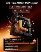 Beelink Mini PC, GTR9 Pro AMD Ryzen AI Max+ 395 CPU (126 Tops), 128GB RAM 2TB Crucial SSD, Mini Computer 10GbE Dual LAN/WiFi 7+BT5.4/8K Quad Display/USB4.0 * 2/SD Card Slot/DeepSeek 70B
