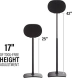 Sanus Height Adjustable Speaker Stands for Sonos Era 300™ - 17" Height Adjustment Sonos Stand Includes Carpet Spikes & Rubber Pads - Easy DIY Install Comes w/All Hardware - Black Pair