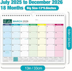 BOCT Wall Calendar 2025-2026 - Includes July 2025 to December 2026-18 Monthly Daily Planner 13 x 9.6 Inches, Julian Dates for New Year Christmas Gifts