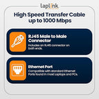 LAPLINK Easy Transfer Cable, Includes PCmover Express Data Transfer Software and High Speed Ethernet Cable, Single Use License, Only Transfers Files and Settings. Compatible with Windows 11
