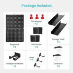 PEGZONE Pegboard Wall Organizer Combination Kit, Overall 25.4"x16.6" Metal Office Pegboard with 13 Accessories, Wall Mounted Peg board Display Panels for Home, Gaming Room, Garage (2Pcs, Medium,Black)