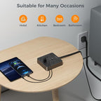 TESSAN Surge Protector Power Strip, Flat Plug Extension Cord 15 Ft with 6 Outlets and 3 USB (1 USB C) Ports, 1700J Protection, Desktop Black Long Power Cord for Indoor Home Office School Dorm Room