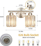 FDPBY Modern 2 Light Crystal Vanity Light, Brushed Nickel Vertical Bathroom Light Fixture Over Mirror for Dressing Table Sink, Compatible with Dimmable Bulbs (Bulbs Not Included)