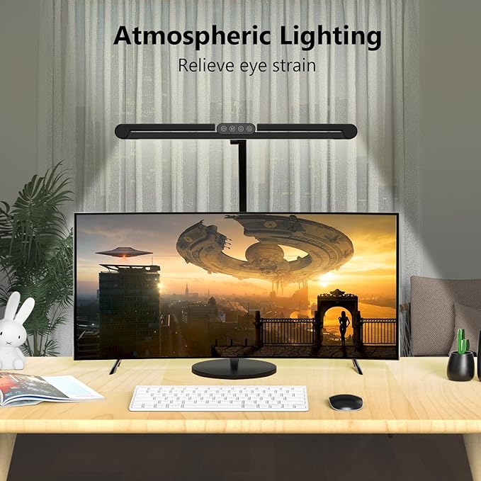 Micomlan Architect Desk Lamp with Remote Control, Adjustable Led Desk Light for Home Office with Base, 24W Bright Auto Dimming Table Light Rotatable Office Lamp with Swing Arm for Computer Cafting