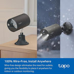Tapo by TP-Link Wireless Outdoor Security Camera, 1080P, Up to 180 Days Battery Life, Free Person Detection, SD/Cloud Storage, Spotlight Color Night Vision, Alarm, No Hub Needed, Black, C403