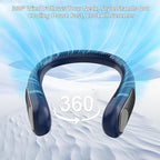 Portable Neck Fan,Personal Wearable Bladeless Fan,LED Display,4-Speeds,6000mAh USB Rechargeable,360° Strong Cooling Wind,Hands Free,White Elephant Gift,Christmas Gifts for Men Women Dad Mom (Blue)