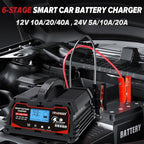 Battery Charger 40A, 12V/24V Lead Acid Smart Battery Charger, 12V LiFePO4 Car Battery Trickle Charger, Automatic Battery Maintainer for Car Motorcycle Lawn Mower Marine Boat Lead Acid Batteries