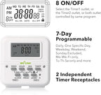 BN-LINK Indoor Digital Light Timer, 7 Day Programmable Plug with 2 Independent 3-Prong Outlets, for Lamps, Fans, 2 On/Off Settings, 1 Pack, 15A/1875W, ETL Listed