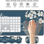 4 in 1 Ergonomic Keyboard Wrist Rest & Mouse Pad Wrist Rest Set, Large XXL Gaming Desk Mat 31.5"x 11.8" with Non-Slip Base, Memory Foam for Home Office Study Gaming, Floral Quote Live Laugh Love